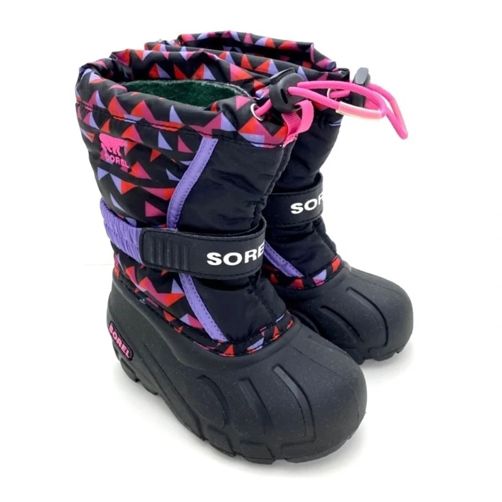 SOREL Youth Flurry Print Winter Snow Shell Boot in purple with Black 1755432010